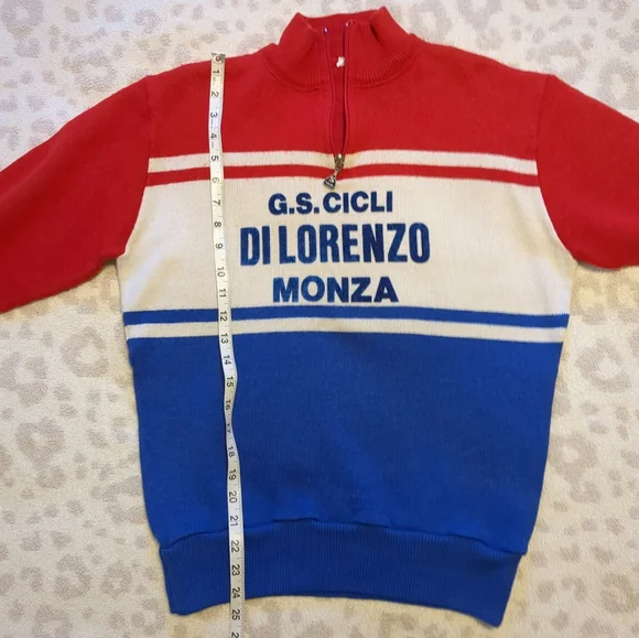 Vintage Italian Cycling Race Jersey Wool Quarter Zip Sweater Monza Italy Medium - Picture 8 of 8